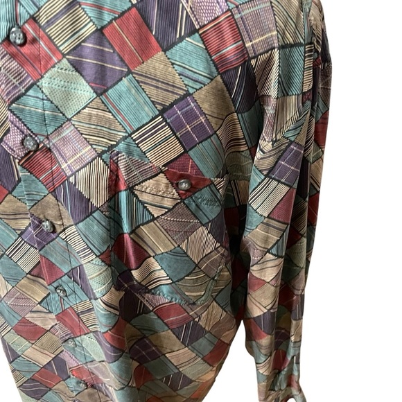 VTG Y2K 90’s SUMMA Silk Geometric Patchwork Print Button-Up Shirt XL Multicolor - Picture 8 of 14